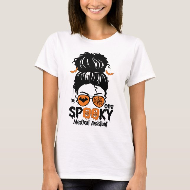 Messy bun Medical Assistant Halloween Pumpkin  T-Shirt (Front)