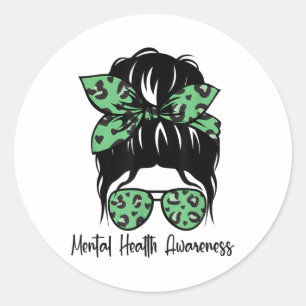 Messy Bun Mental Health Awareness Mental Health S Classic Round Sticker