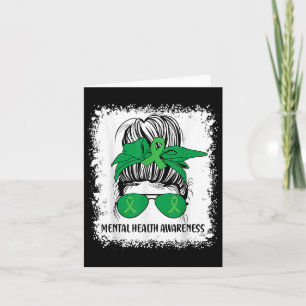 Messy Bun Mental Health S Awareness Green Ribbon _ Card