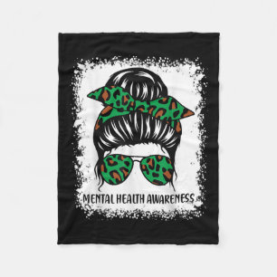 Messy Bun Mental Health S Awareness Green Ribbon _ Fleece Blanket