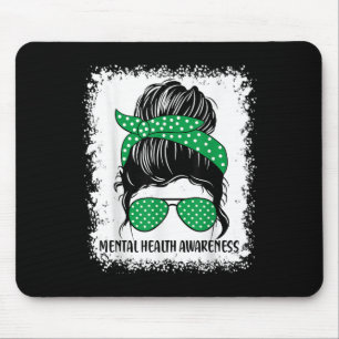 Messy Bun Mental Health S Awareness Green Ribbon _ Mouse Pad