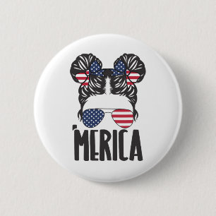 Messy Bun Merica Sungles Women Girls Usa Flag 4th 6 Cm Round Badge