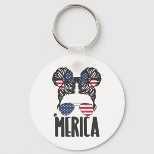 Messy Bun Merica Sungles Women Girls Usa Flag 4th  Key Ring