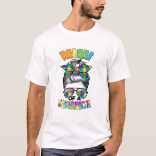 Messy Bun Mimi Of Autism Warrior Puzzle Autism Awa T-Shirt