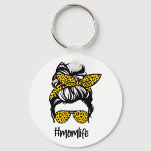 Messy Bun momlife Yellow Leopard Key Ring