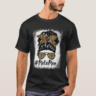 Messy Bun Moto Mum Motocross Leopard Print Cute Mo T-Shirt