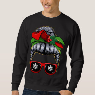 Messy Bun Mum Christmas Pajama Cute X-Mas Wreath B Sweatshirt