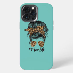 Messy Bun Mum Leopard Messy Hair Bun Moms Life iPhone 13 Pro Max Case