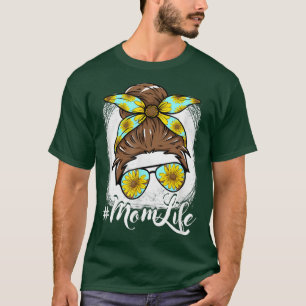 Messy Bun Mum Life Sunflower Hippie MomLife Women T-Shirt