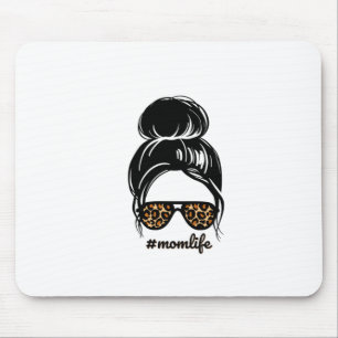 Messy Bun Mum Life with Leopard Sunglasses-Mum Mouse Pad