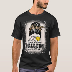 Messy Bun Mum Of Both Baseball Softball Busy Raisi T-Shirt