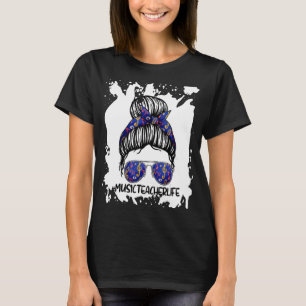 Messy Bun Music Teacher 1st Day Of School Women T-Shirt