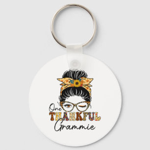 Messy Bun One Thankful Grammie Fall Autumn Thanksg Key Ring