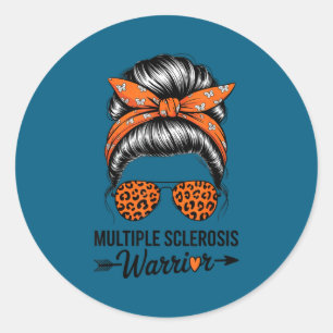 Messy bun orange ribbon strong multiple sclerosis classic round sticker