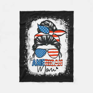 Messy Bun Patriotic Shirt All American Mum 4th Of Fleece Blanket