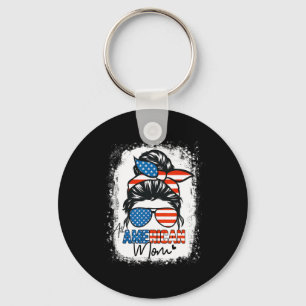 Messy Bun Patriotic Shirt All American Mum 4th Of Key Ring