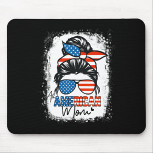 Messy Bun Patriotic Shirt All American Mum 4th Of Mouse Pad