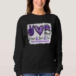 Messy Bun Peace Love Cure Purple Ribbon Opioid Ove Sweatshirt