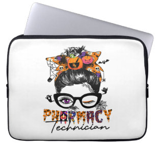 Messy Bun Pharmacy Technician Halloween Party Laptop Sleeve