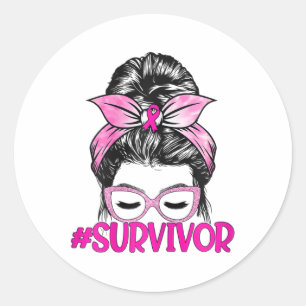 Messy Bun Pink Ribbon Breast Cancer Awareness Classic Round Sticker