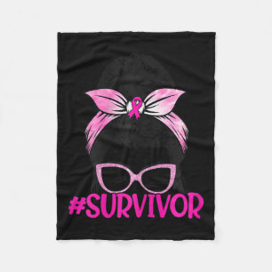 Messy Bun Pink Ribbon Breast Cancer Awareness Fleece Blanket