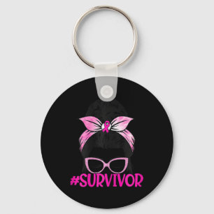 Messy Bun Pink Ribbon Breast Cancer Awareness Key Ring