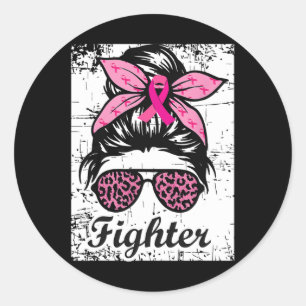 Messy Bun Pink Warrior Breast Cancer Awareness Classic Round Sticker