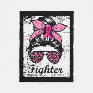 Messy Bun Pink Warrior Breast Cancer Awareness  Fleece Blanket