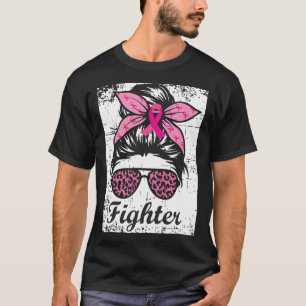 Messy Bun Pink Warrior Breast Cancer Awareness T-Shirt