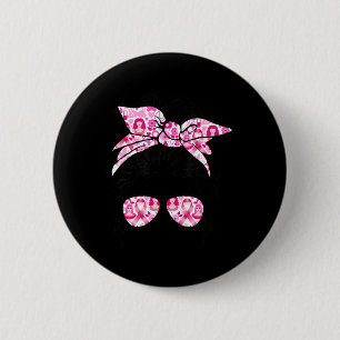 Messy Bun Pink Warrior Support Squad Breast Cancer 6 Cm Round Badge