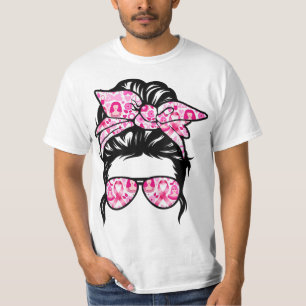 Messy Bun Pink Warrior Support Squad Breast Cancer T-Shirt
