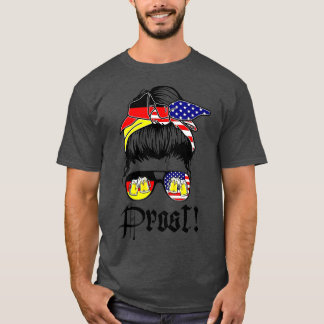 Messy Bun Prost Beer German American Flag Oktoberf T-Shirt