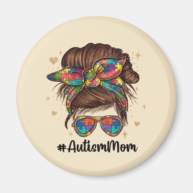 Messy Bun Proud Autism Mom Magnet (Front)