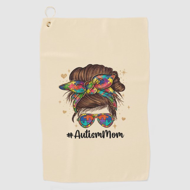 Messy Bun Proud Autism Mum Golf Towel (Front)