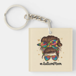 Messy Bun Proud Autism Mum Key Ring