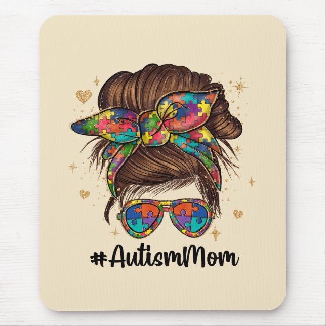Messy Bun Proud Autism Mum Mouse Pad (Front)