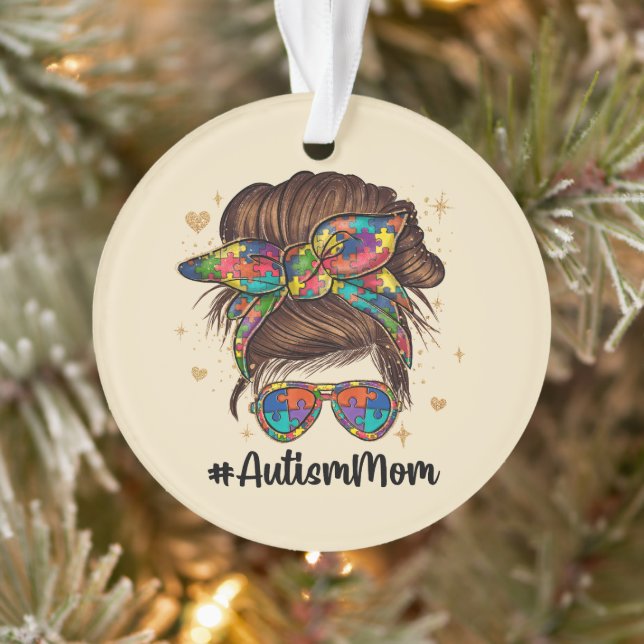 Messy Bun Proud Autism Mum Ornament (Tree)