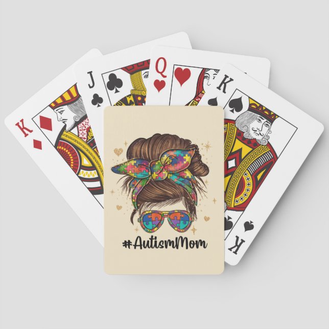 Messy Bun Proud Autism Mum Playing Cards (Back)