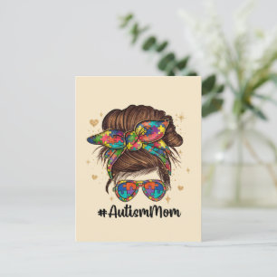 Messy Bun Proud Autism Mum Postcard