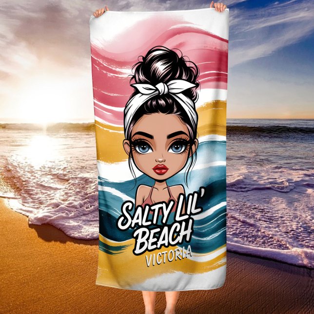 Messy Bun Salty Lil' Beach Personalised Name Towel (Creator Uploaded)