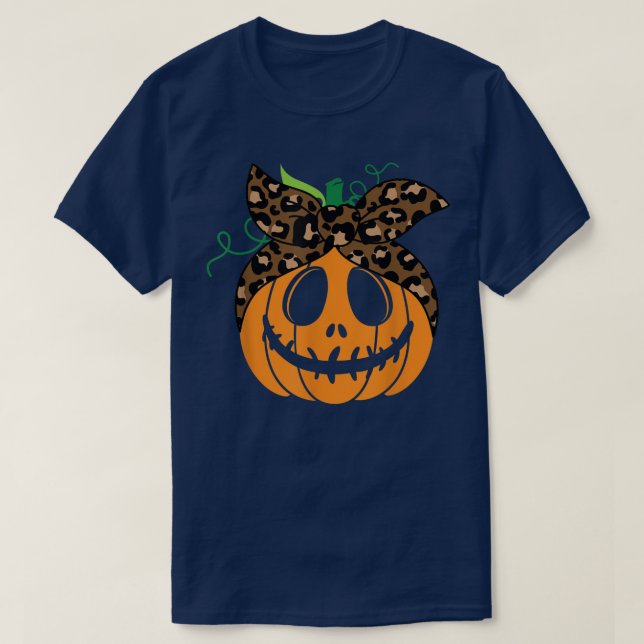 Messy Bun Scary squash Carved Pumpkin Face Hallowe T-Shirt (Design Front)