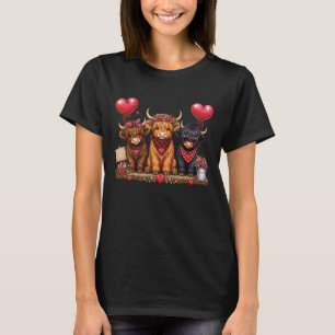 Messy Bun Scottish Highlander Cow Heart Balloon Fa T-Shirt
