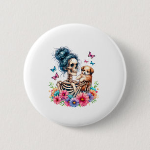 Messy Bun Skeleton Cute Puppy Dog Lovers Halloween 6 Cm Round Badge