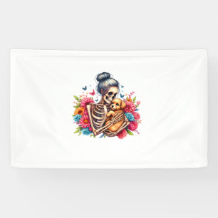 Messy Bun Skeleton Cute Puppy Dog Lovers Halloween Banner