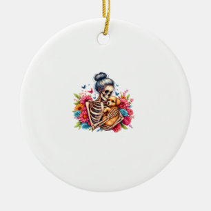 Messy Bun Skeleton Cute Puppy Dog Lovers Halloween Ceramic Ornament
