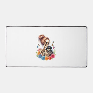 Messy Bun Skeleton Cute Puppy Dog Lovers Halloween Desk Mat