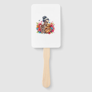 Messy Bun Skeleton Cute Puppy Dog Lovers Halloween Hand Fan