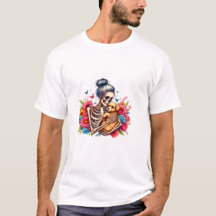 Messy Bun Skeleton Cute Puppy Dog Lovers Halloween T-Shirt