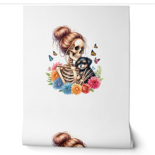 Messy Bun Skeleton Cute Puppy Dog Lovers Halloween Wallpaper