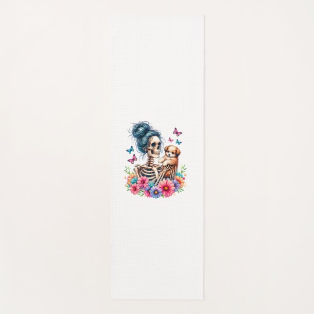 Messy Bun Skeleton Cute Puppy Dog Lovers Halloween Yoga Mat (Front)